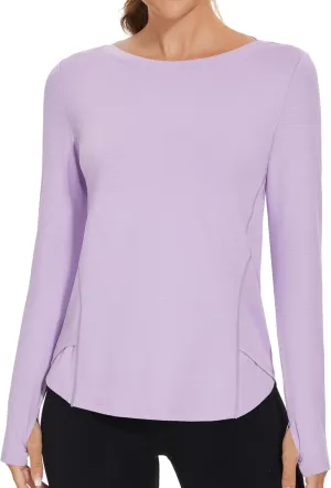 Rapbin Women's UPF 50  Sun Protection T-Shirts Long Sleeve Boat Neck Workout Lightweight Quick Dry Top with Thumb Hole