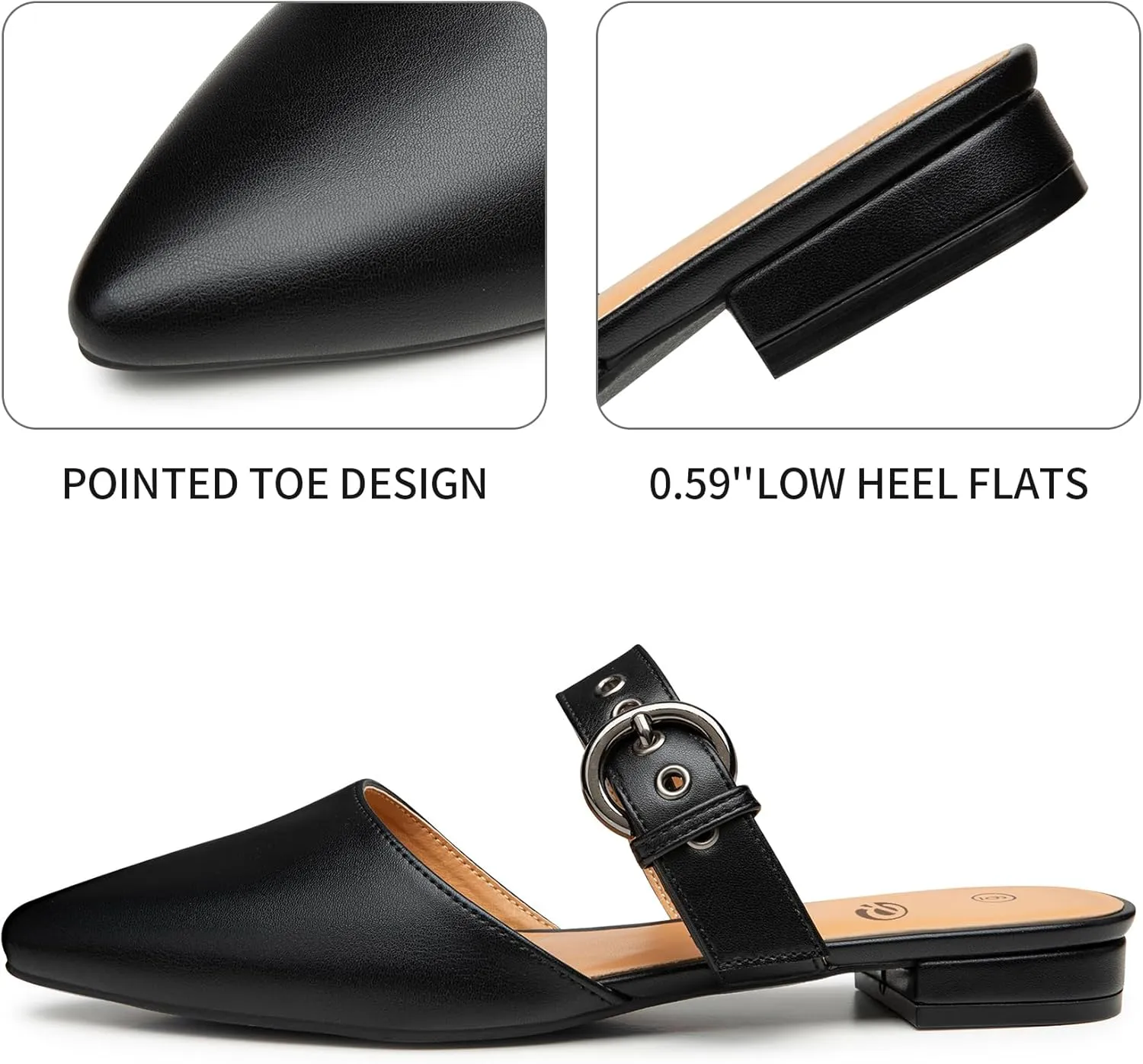 Rekayla Mules for Women Adjustable Strap Pointed Toe Backless Loafer Shoes??