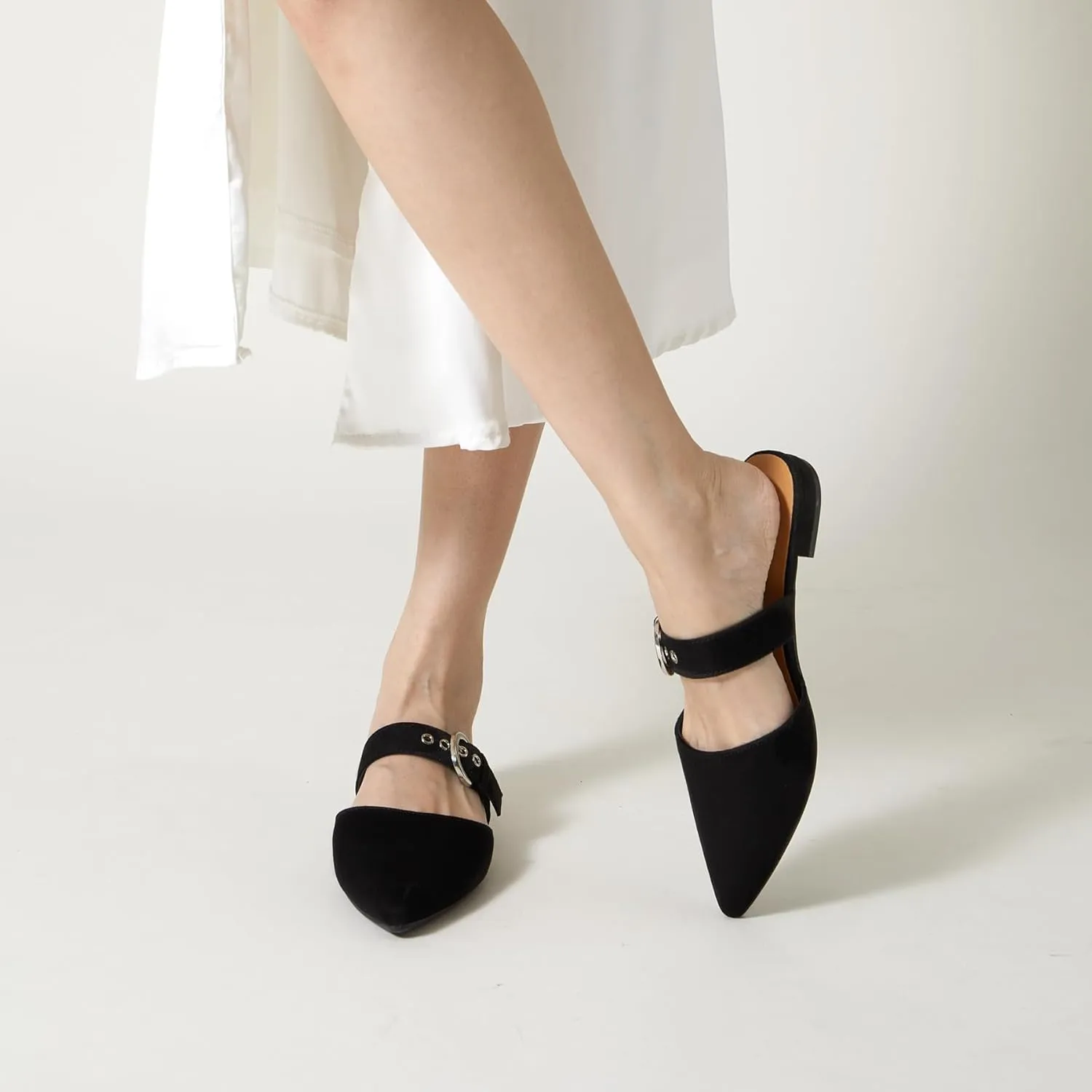 Rekayla Mules for Women Adjustable Strap Pointed Toe Backless Loafer Shoes??