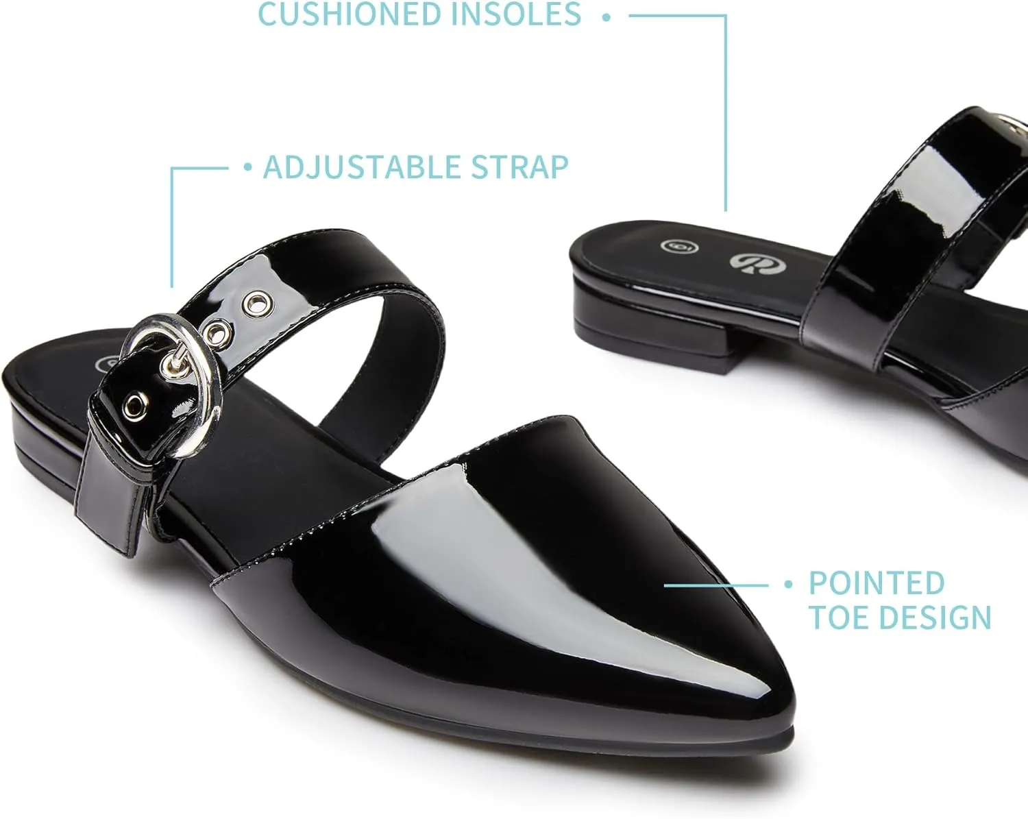 Rekayla Mules for Women Adjustable Strap Pointed Toe Backless Loafer Shoes??