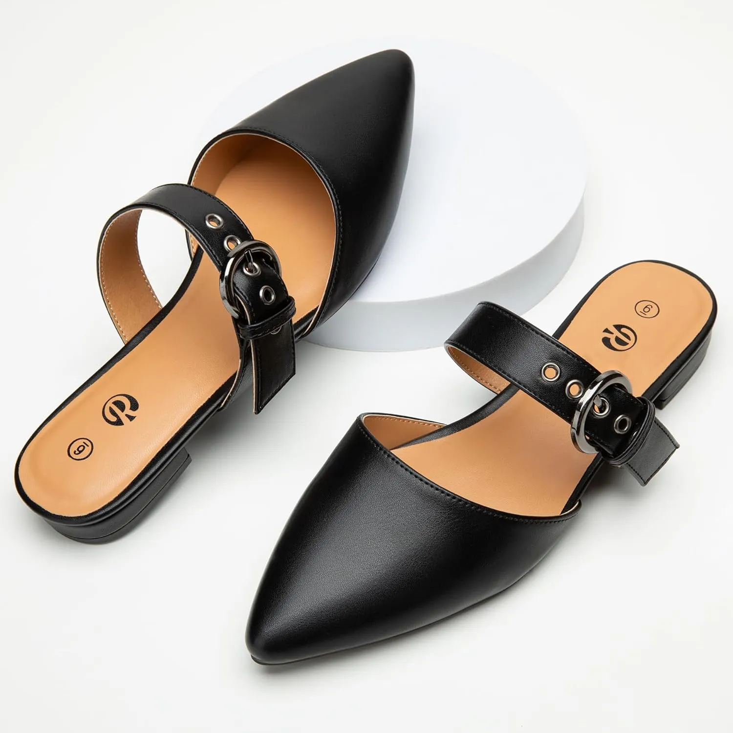 Rekayla Mules for Women Adjustable Strap Pointed Toe Backless Loafer Shoes??