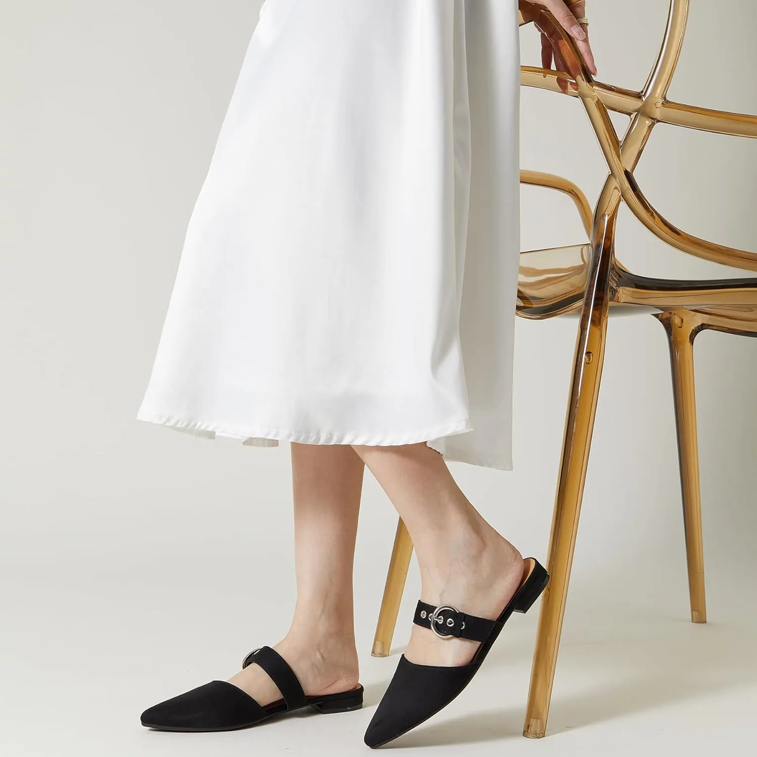 Rekayla Mules for Women Adjustable Strap Pointed Toe Backless Loafer Shoes??