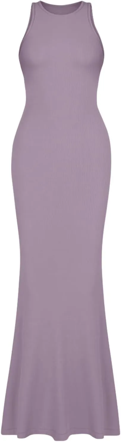 REORIA Women's Basic Summer Sexy Lounge Tank Long Dress Elegant Sleeveless Halter Neck Bodycon Maxi Dresses