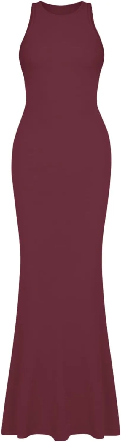 REORIA Women's Basic Summer Sexy Lounge Tank Long Dress Elegant Sleeveless Halter Neck Bodycon Maxi Dresses