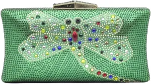 Rhinestone Bags Bowknot Design Women's Evening Bag Water Diamond Metal Chain Day Clutch Wedding Handbag Rhinestones Bracket Wallet(Green)