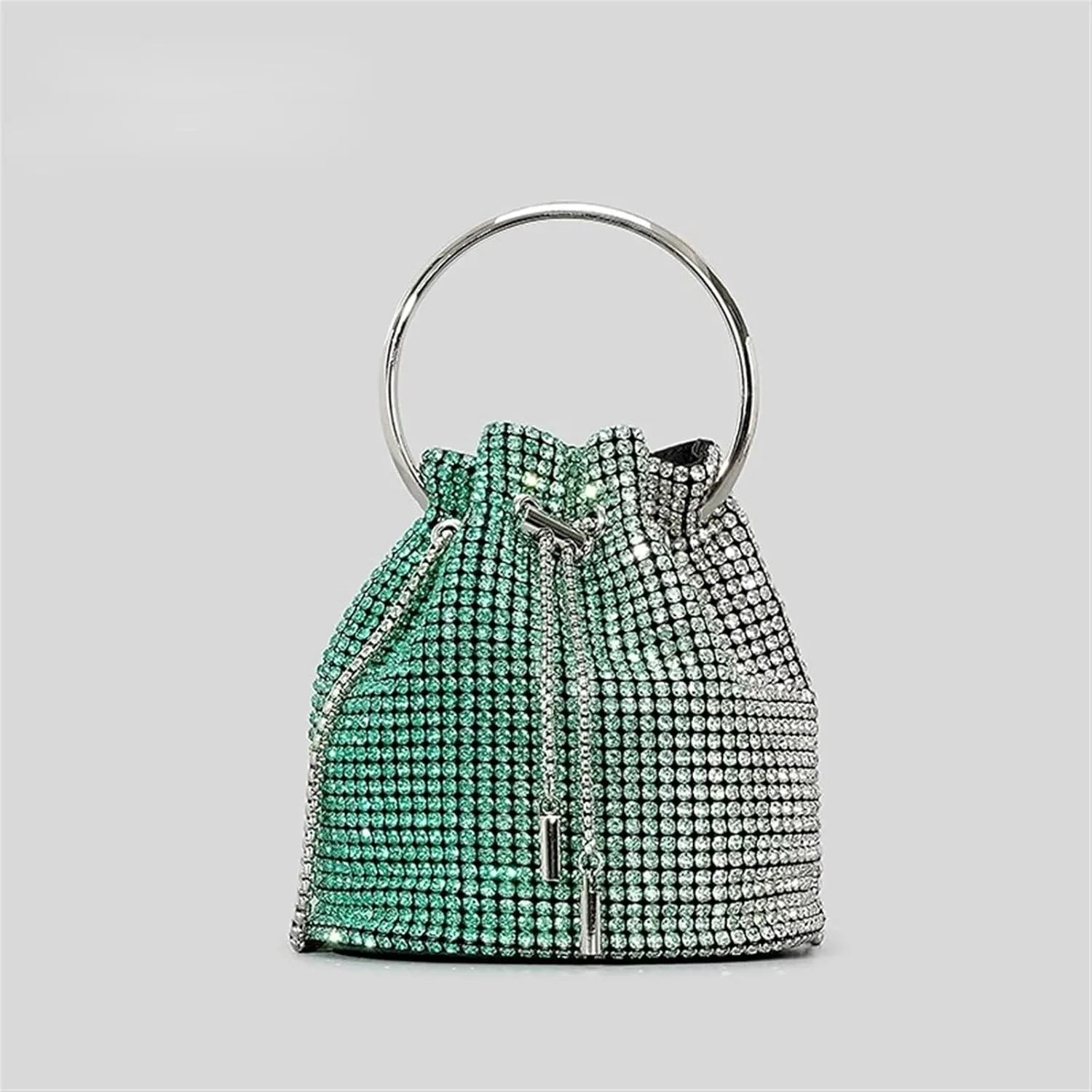Rhinestone Bags Diamond Tassel Evening Clutch Bag Round Handle Crystal Bucket Bag Handbags Rhinestone Chain Wedding Party Bag(Yellow and Silver)