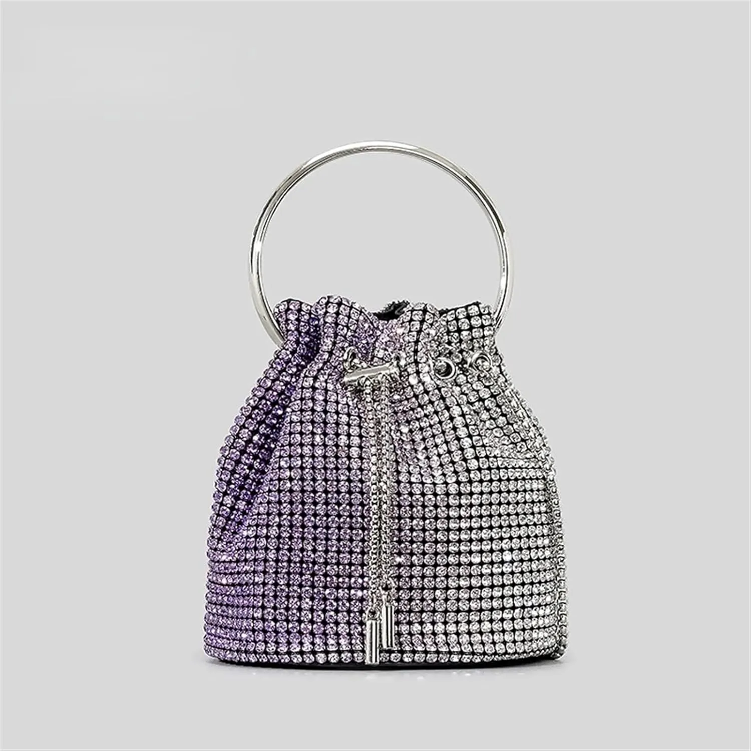 Rhinestone Bags Diamond Tassel Evening Clutch Bag Round Handle Crystal Bucket Bag Handbags Rhinestone Chain Wedding Party Bag(Yellow and Silver)