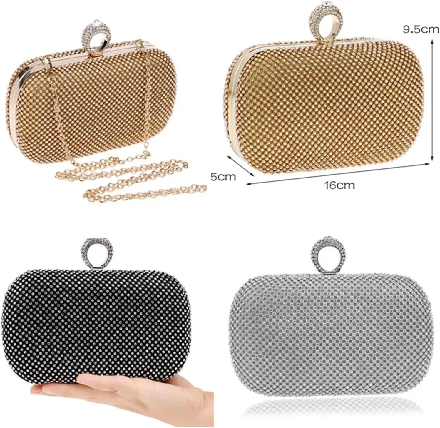 Rhinestone Bags Evening Clutch Bags Diamond-Studded Evening Bag with Chain Shoulder Bag Women's Handbags Wallets Evening Bag for Wedding(YM1000silver)