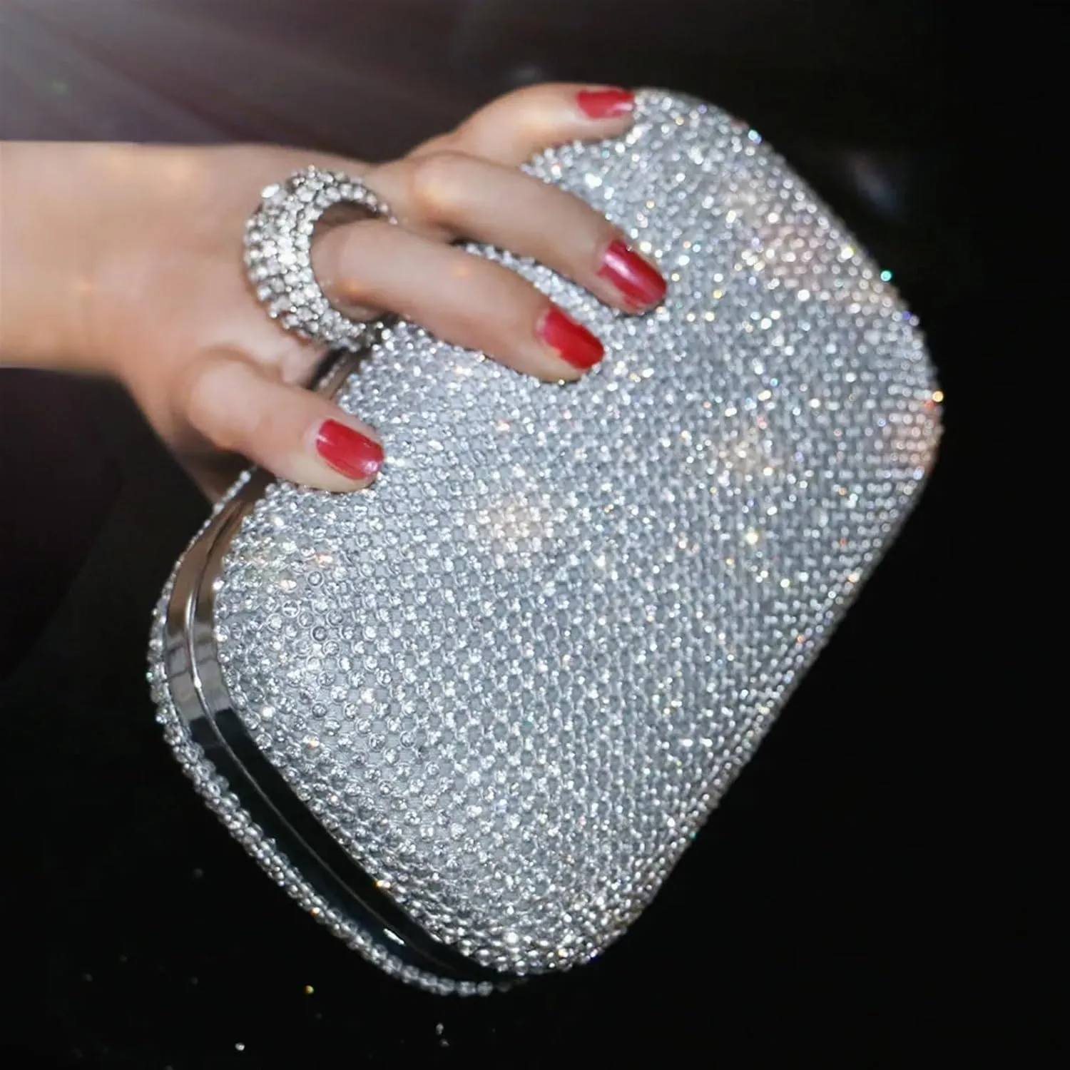 Rhinestone Bags Evening Clutch Bags Diamond-Studded Evening Bag with Chain Shoulder Bag Women's Handbags Wallets Evening Bag for Wedding(YM1000silver)