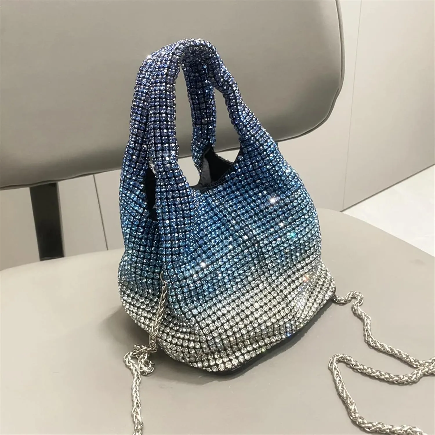 Rhinestone Bags Handle Rhinestones Evening Clutch Bag Purses and Handbag Hobo Shoulder Bag Shiny Crystal Clutch Purse Bucket Bag(Purple)