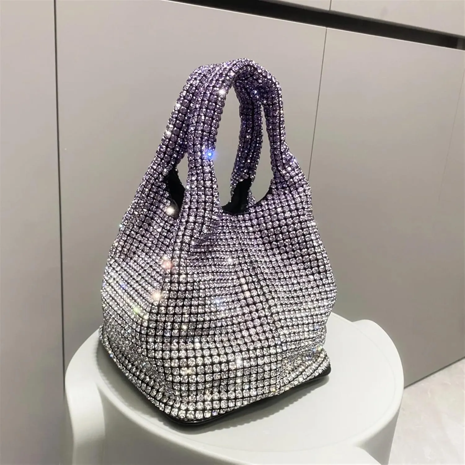Rhinestone Bags Handle Rhinestones Evening Clutch Bag Purses and Handbag Hobo Shoulder Bag Shiny Crystal Clutch Purse Bucket Bag(Purple)