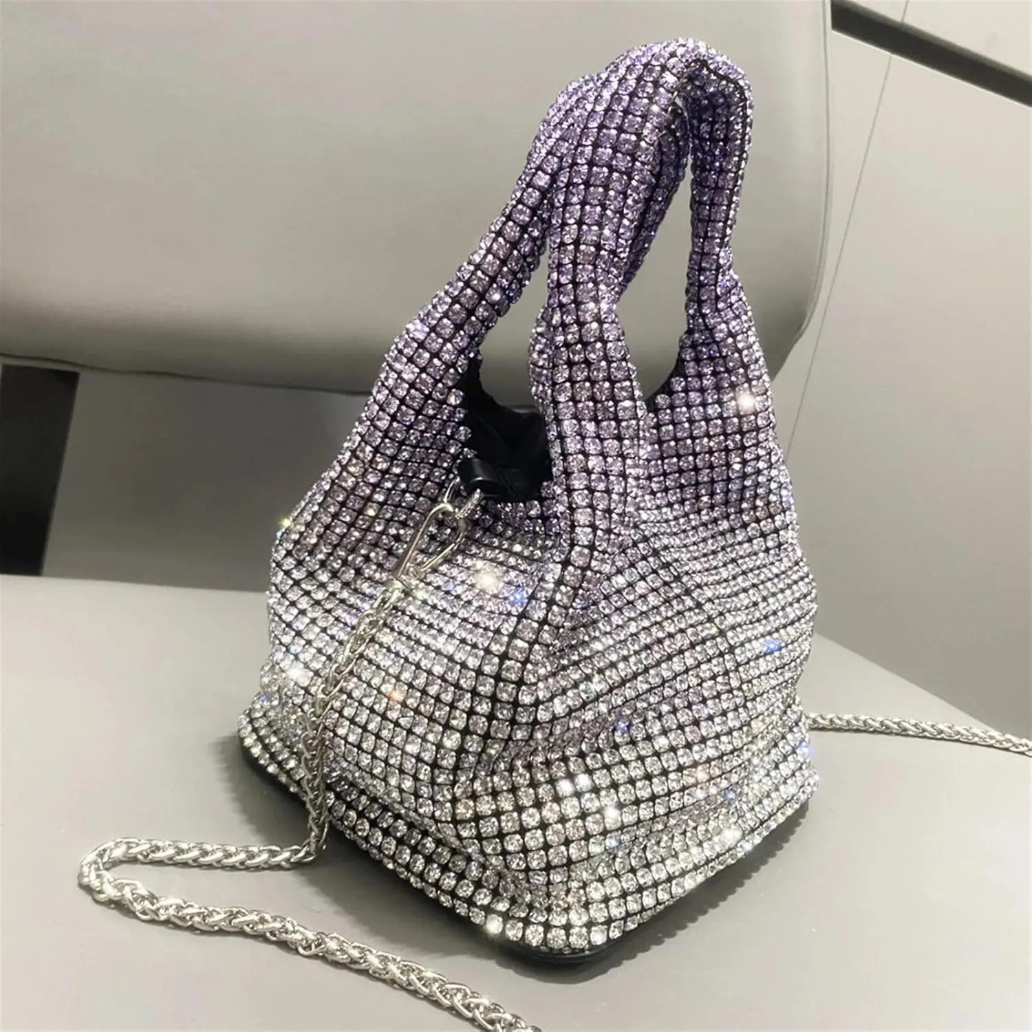 Rhinestone Bags Handle Rhinestones Evening Clutch Bag Purses and Handbag Hobo Shoulder Bag Shiny Crystal Clutch Purse Bucket Bag(Purple)
