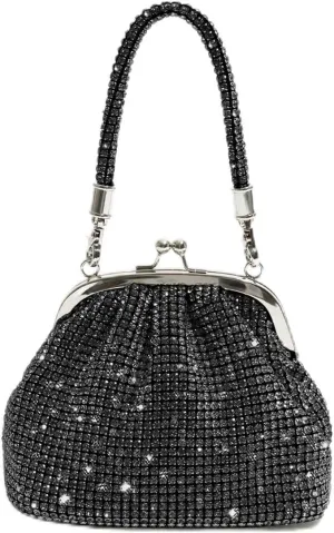 Rhinestone Bags Handle Rhinestones Evening Clutch Bag Purses and Handbag Shiny Crystal Clutch Purse Bucket Bag Shoulder Bags(Black)