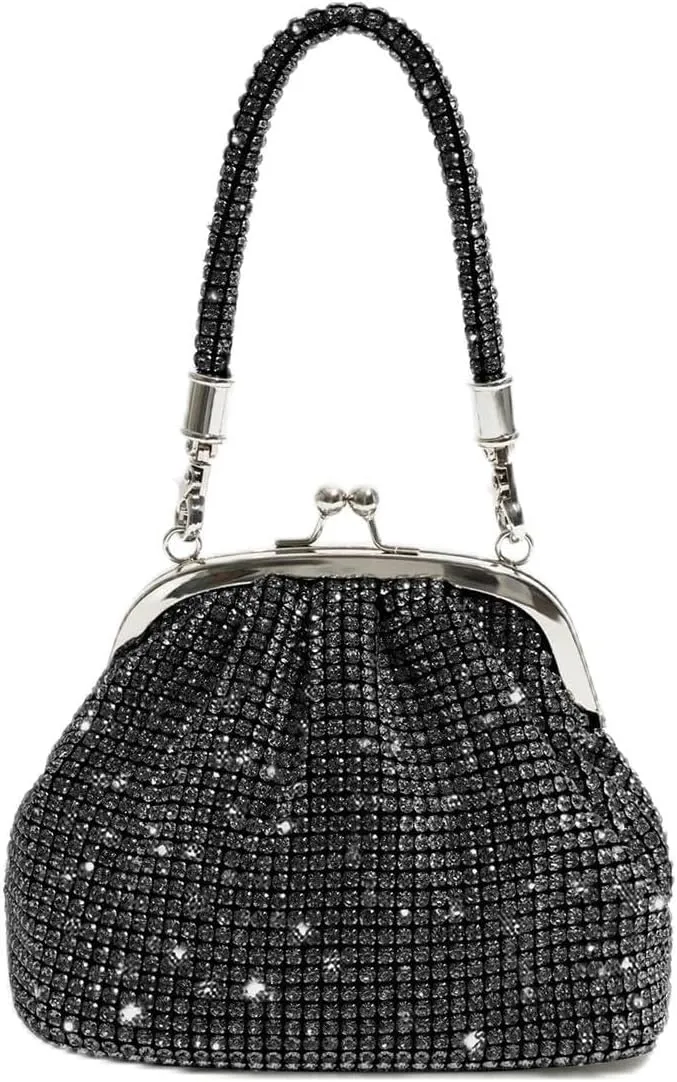 Rhinestone Bags Handle Rhinestones Evening Clutch Bag Purses and Handbag Shiny Crystal Clutch Purse Bucket Bag Shoulder Bags(Black)