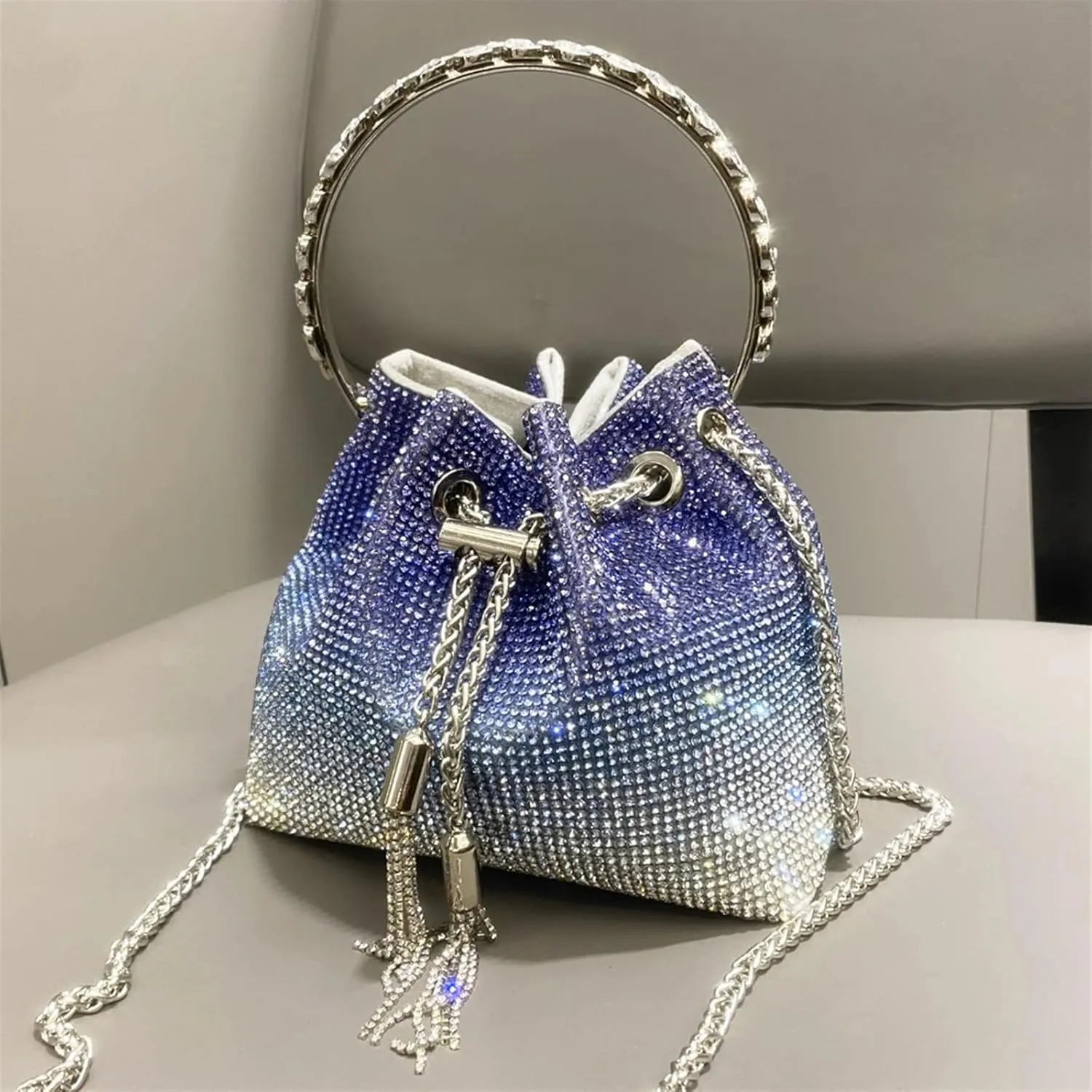 Rhinestone Bags Handle Rhinestones Evening Clutch Bag Purses and Handbag Shoulder Bags Shiny Crystal Clutch Purse Bucket Bag(Green)