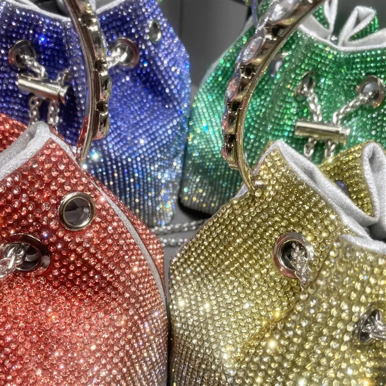 Rhinestone Bags Handle Rhinestones Evening Clutch Bag Purses and Handbag Shoulder Bags Shiny Crystal Clutch Purse Bucket Bag(Green)