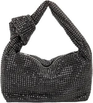 Rhinestone Bags Knot Handle Glitter Diamond Dinner Bag Rhinestone Bling Women Evening Bag Sparkle Crystal Wedding Top-Handle Bag(Black)