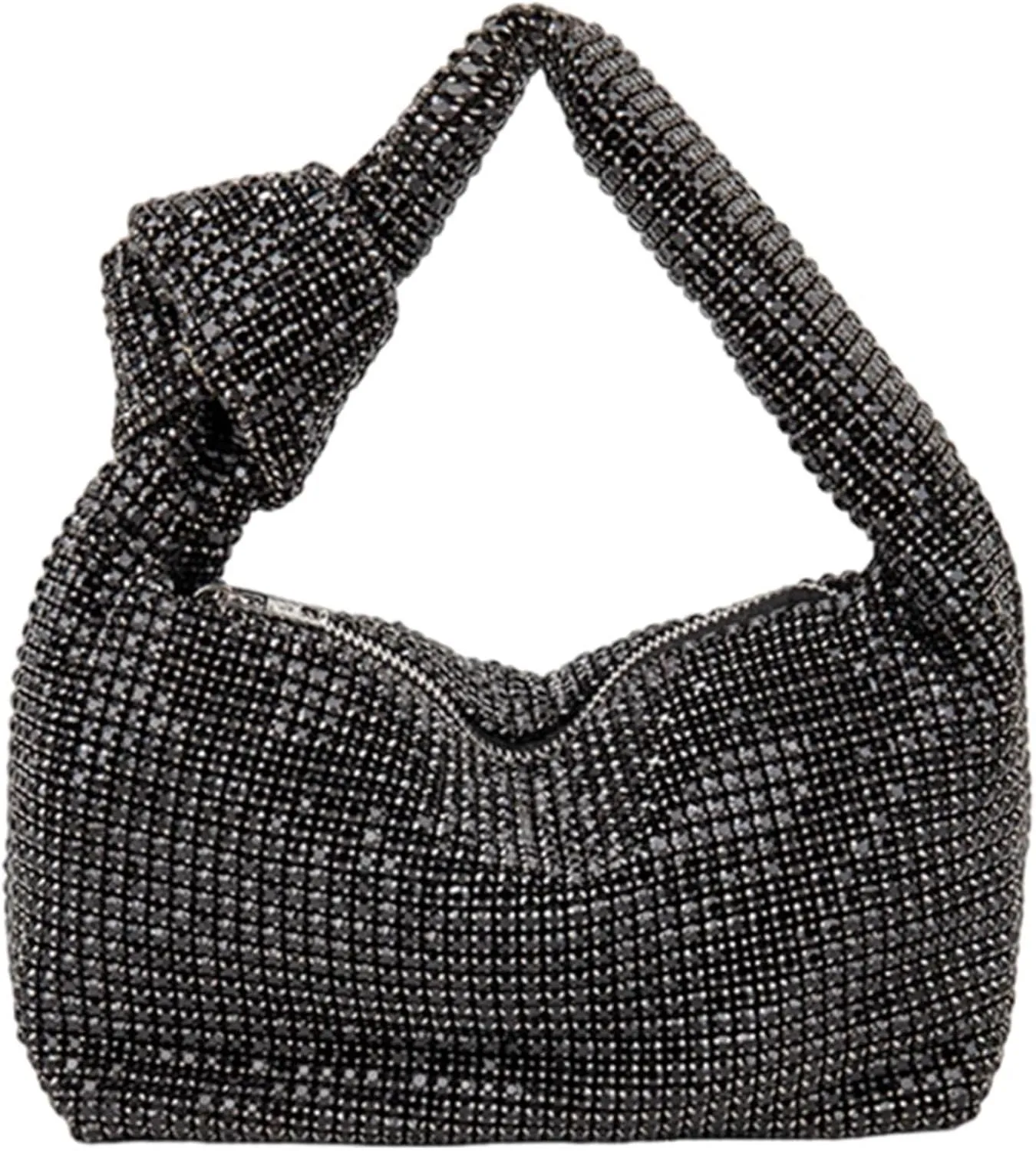 Rhinestone Bags Knot Handle Glitter Diamond Dinner Bag Rhinestone Bling Women Evening Bag Sparkle Crystal Wedding Top-Handle Bag(Black)