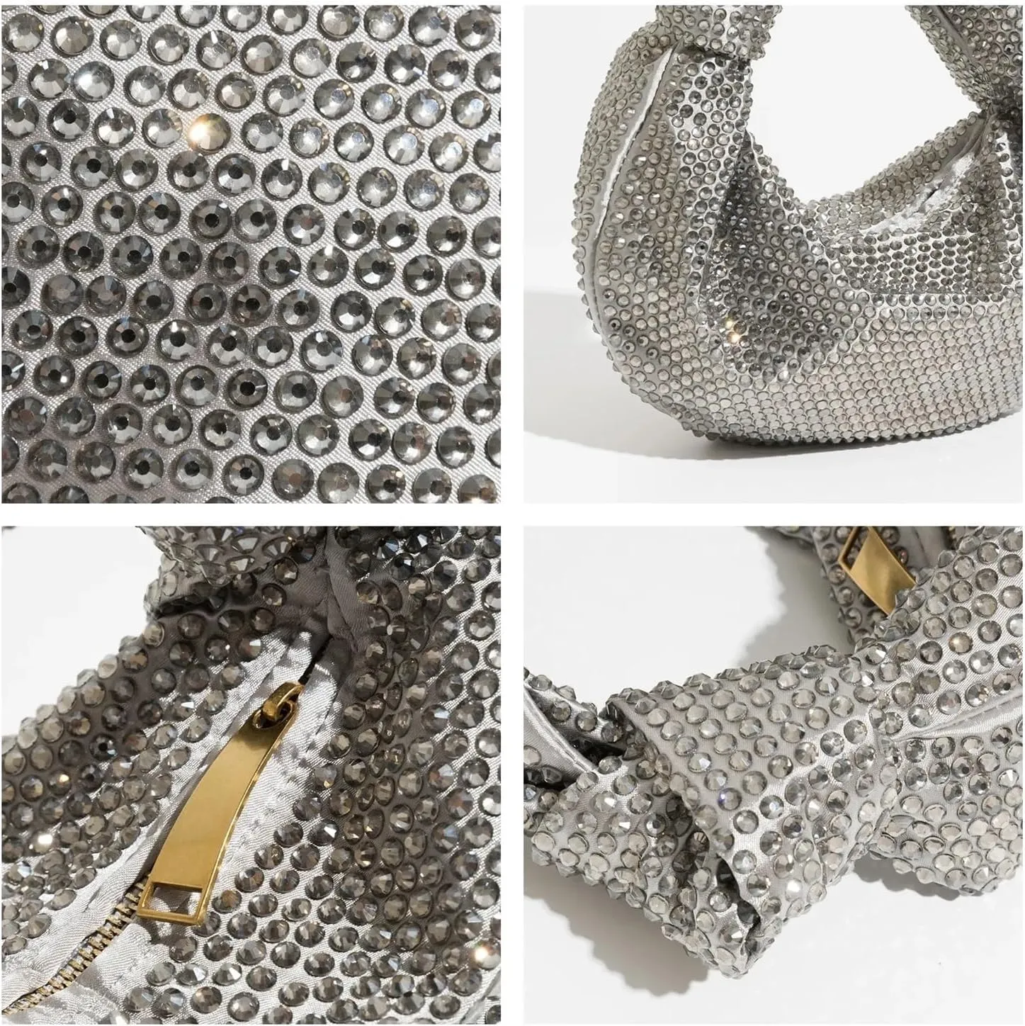Rhinestone Bags Ladies Clutch Rhinestone Evening Purse Knoted Sparkling Crystal Diamond Wedding Handbag Glitter Party Bag(D)