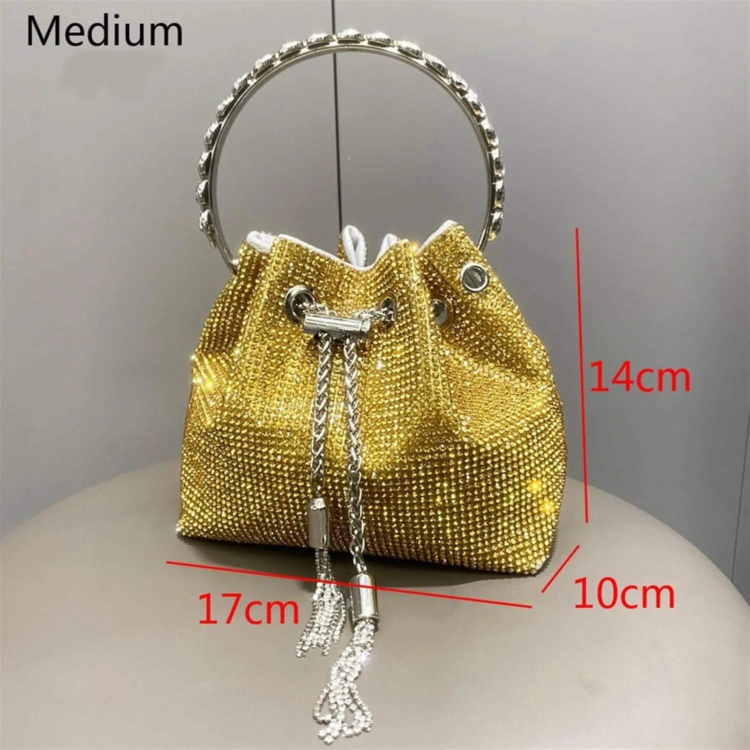 Rhinestone Bags Purses and Handbags Bags for Women Bucket Clutch Purse Evening Banquet Bag Crystal Rhinestone Shoulder Bags(Silver AB Medium)