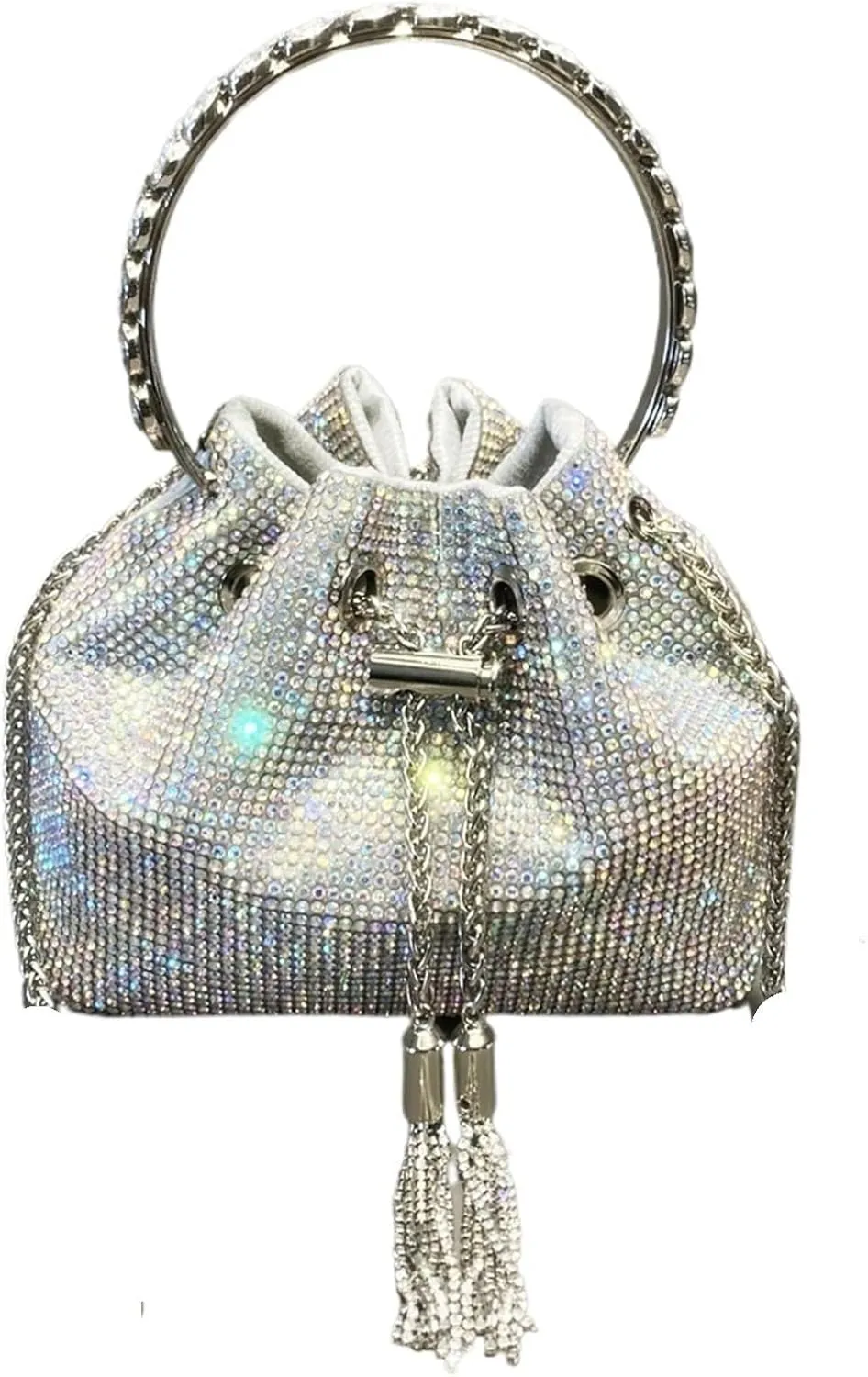 Rhinestone Bags Purses and Handbags Bags for Women Bucket Clutch Purse Evening Banquet Bag Crystal Rhinestone Shoulder Bags(Silver AB Medium)