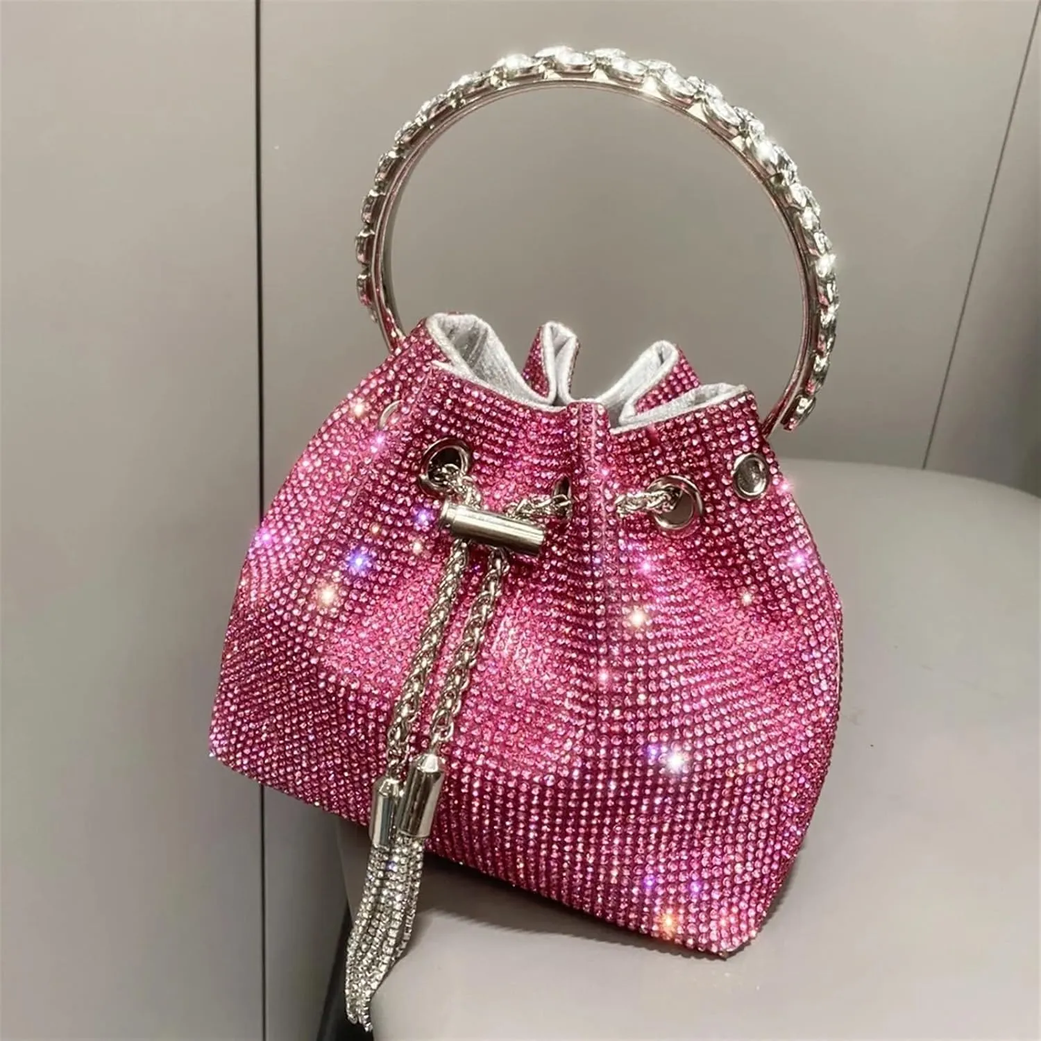 Rhinestone Bags Purses and Handbags Bags for Women Bucket Clutch Purse Evening Banquet Bag Crystal Rhinestone Shoulder Bags(Silver AB Medium)
