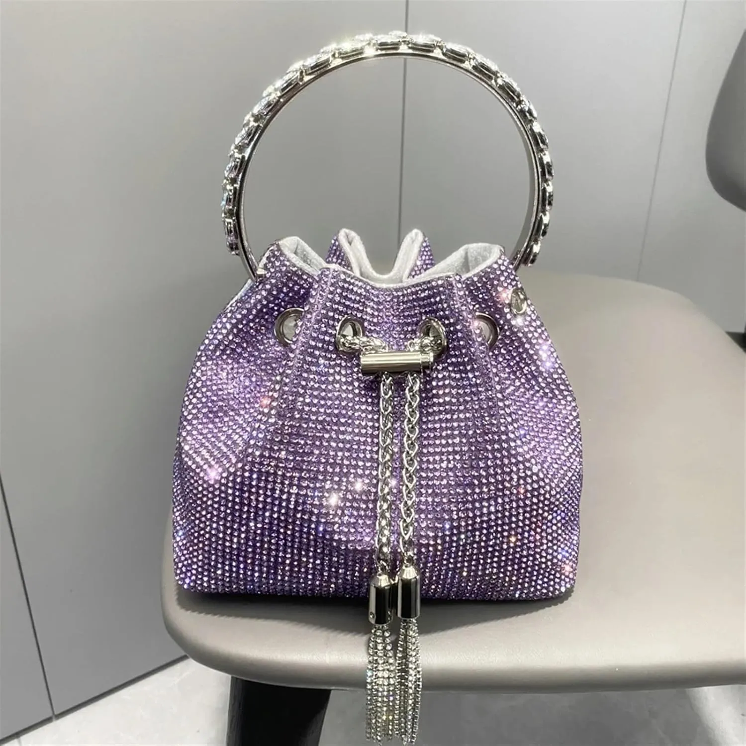 Rhinestone Bags Purses and Handbags Bags for Women Bucket Clutch Purse Evening Banquet Bag Crystal Rhinestone Shoulder Bags(Silver AB Medium)