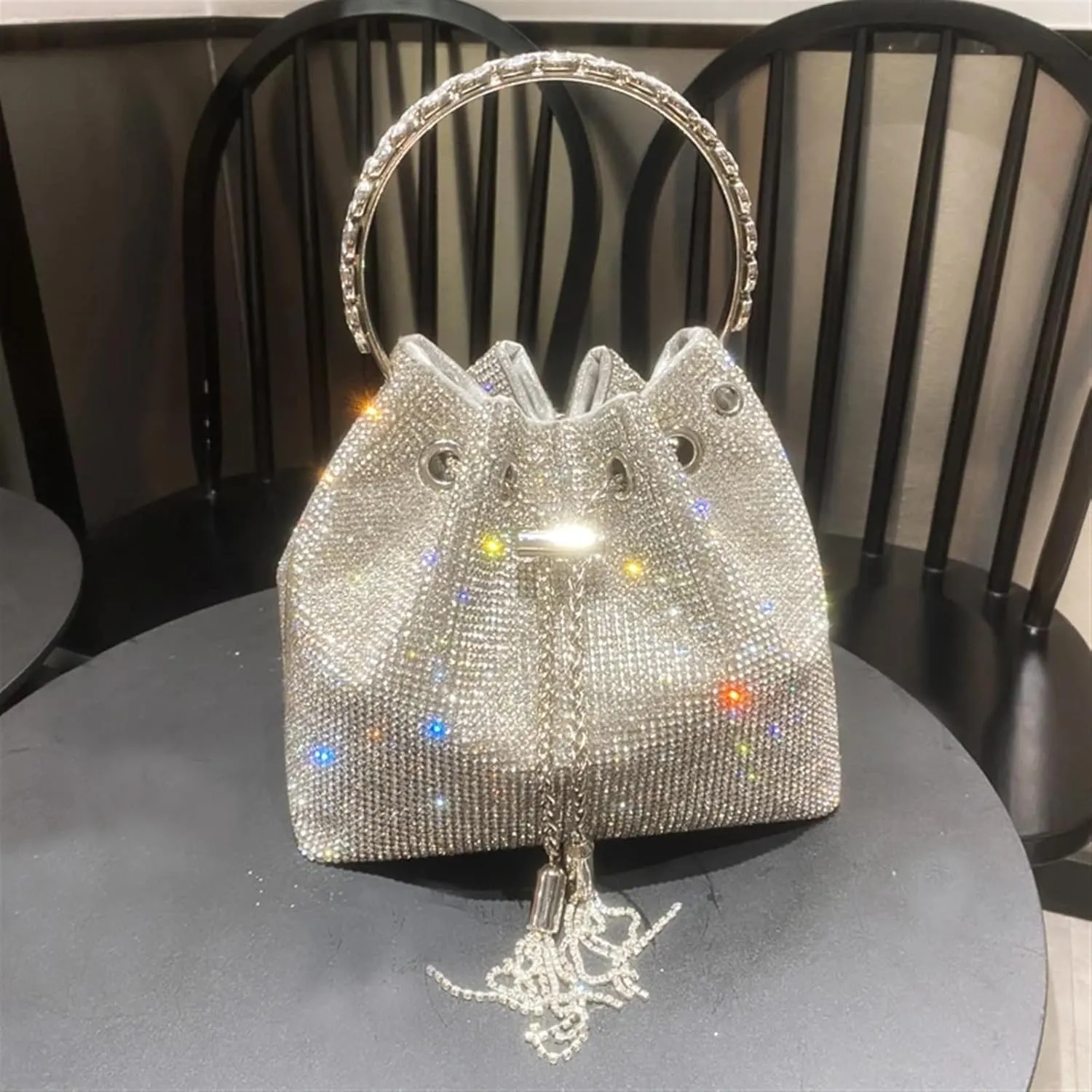 Rhinestone Bags Purses and Handbags Bags for Women Designer Bucket Clutch Purse Evening Banquet Bag Crystal Rhinestone Shoulder Bag(Gold Big 19cm)