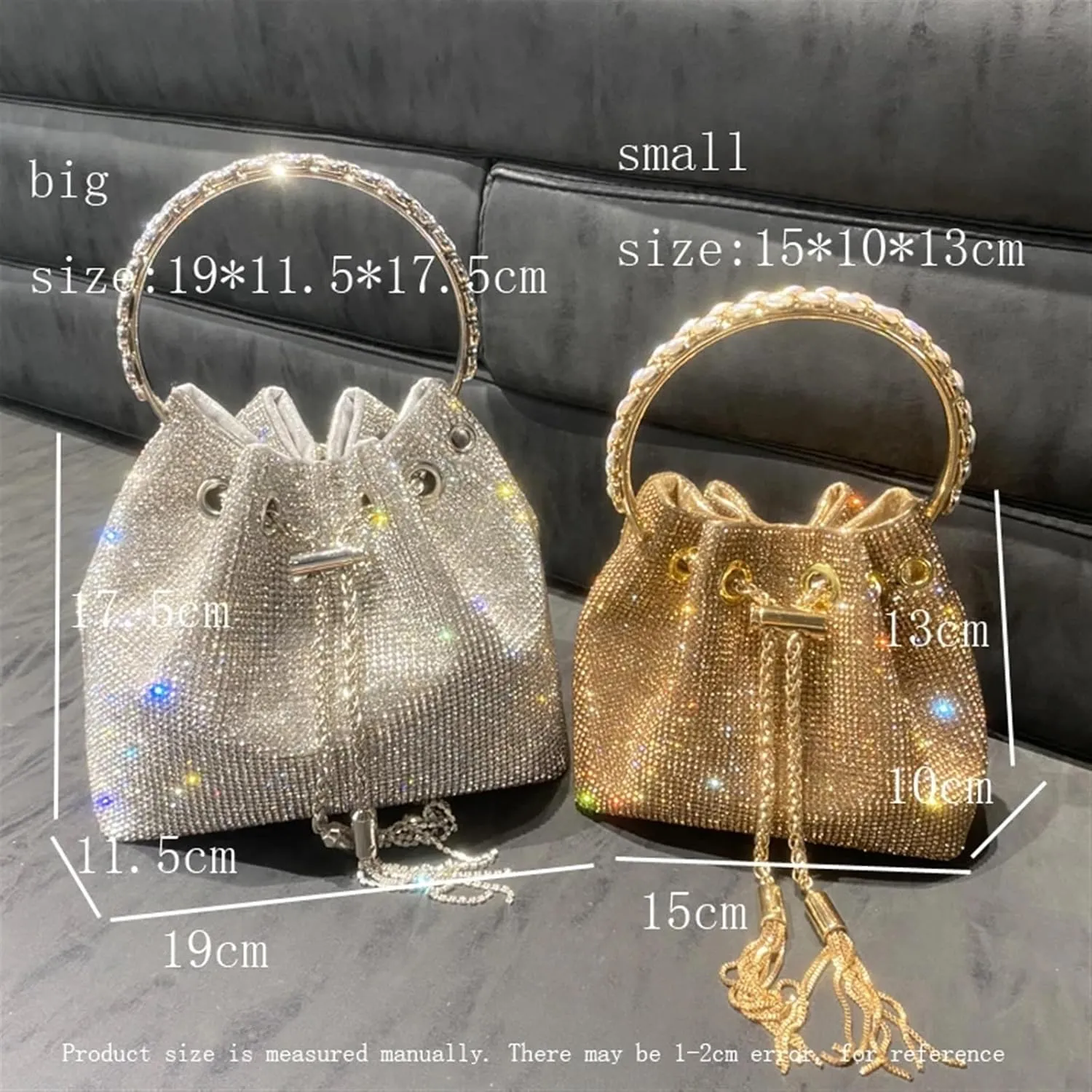 Rhinestone Bags Purses and Handbags Bags for Women Designer Bucket Clutch Purse Evening Banquet Bag Crystal Rhinestone Shoulder Bag(Gold Big 19cm)