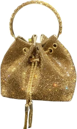 Rhinestone Bags Purses and Handbags Bags for Women Designer Bucket Clutch Purse Evening Banquet Bag Crystal Rhinestone Shoulder Bag(Gold Big 19cm)