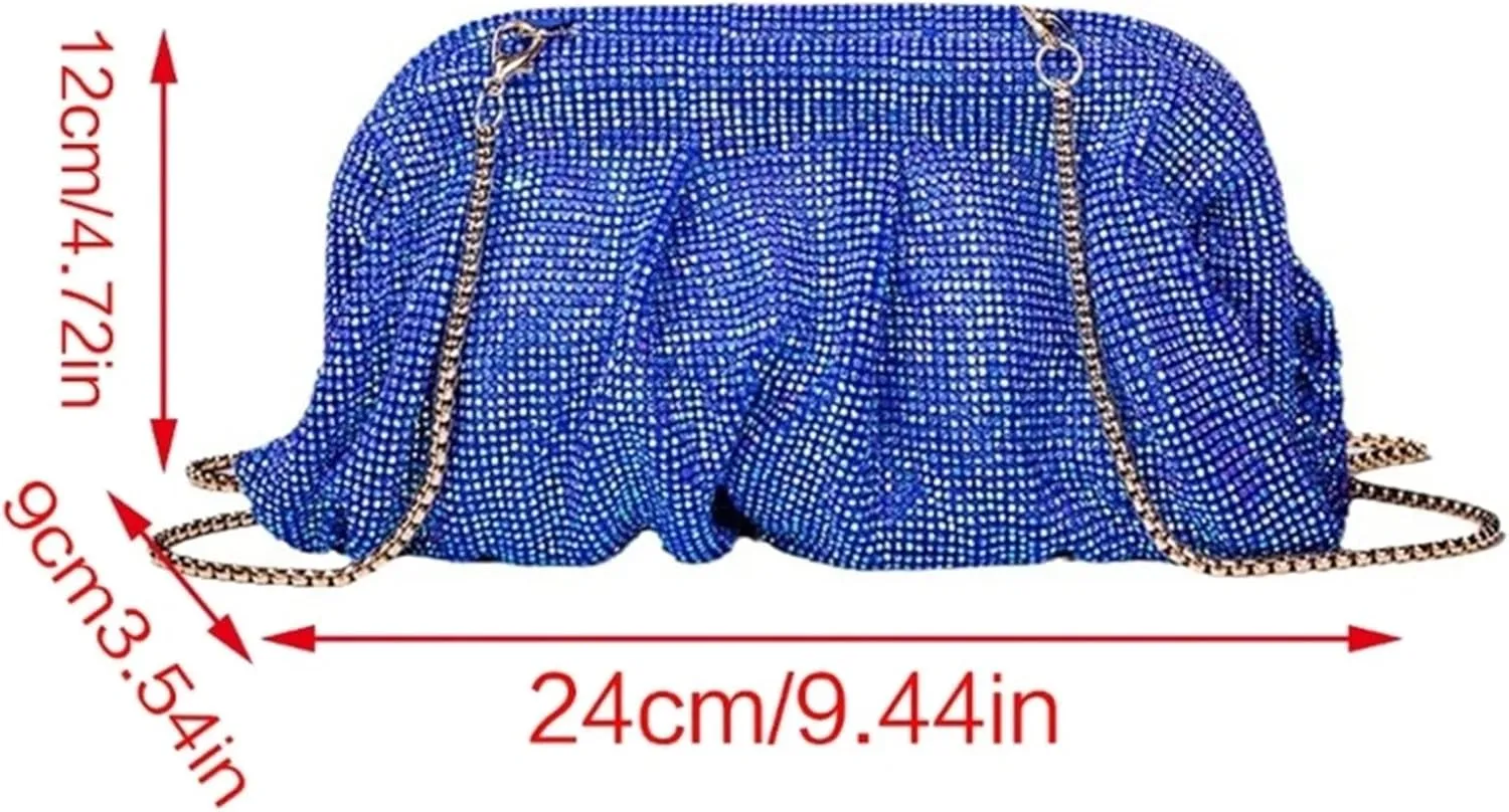 Rhinestone Bags Rhinestone Lady Purse Wedding Party Evening Bag for Women Banquet Cocktail Shoulder Bags Pleated Clutch Crossbody Bag(Green)