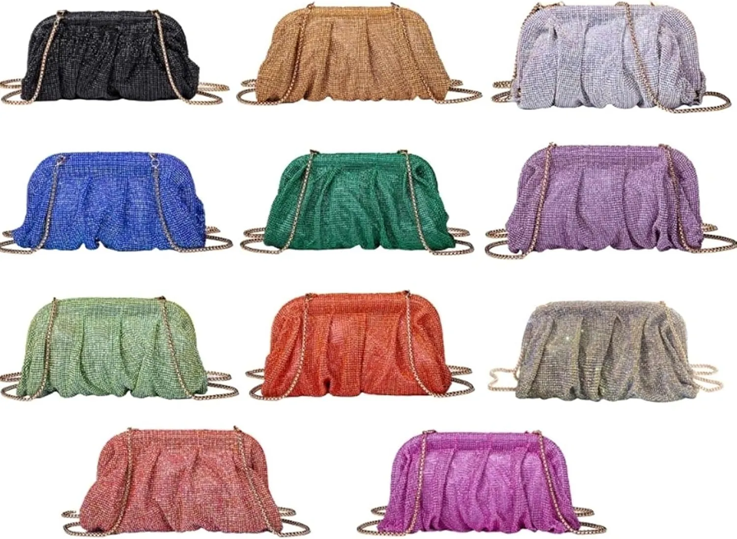 Rhinestone Bags Rhinestone Lady Purse Wedding Party Evening Bag for Women Banquet Cocktail Shoulder Bags Pleated Clutch Crossbody Bag(Green)