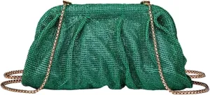 Rhinestone Bags Rhinestone Lady Purse Wedding Party Evening Bag for Women Banquet Cocktail Shoulder Bags Pleated Clutch Crossbody Bag(Green)