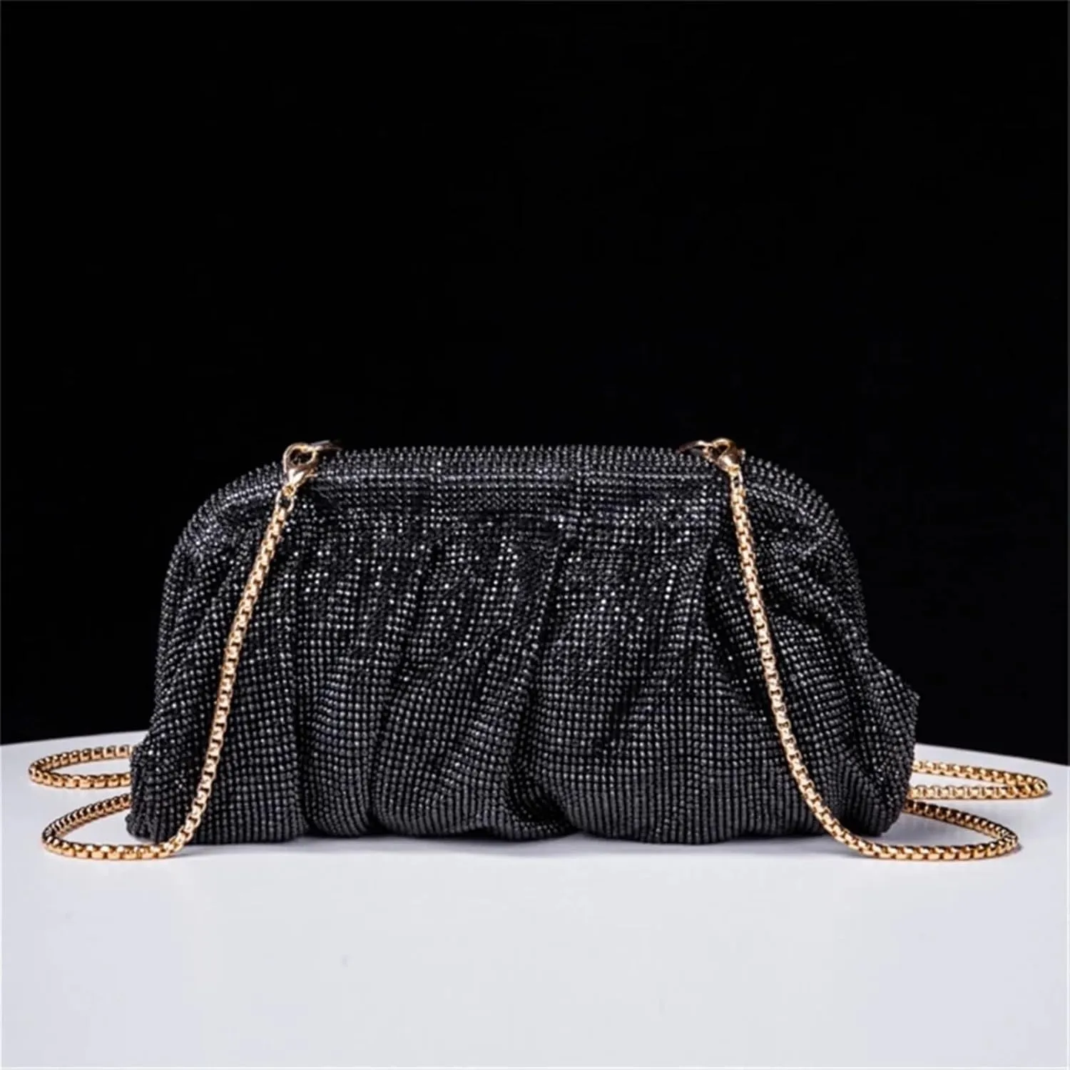 Rhinestone Bags Rhinestone Lady Purse Wedding Party Evening Bag for Women Banquet Cocktail Shoulder Bags Pleated Clutch Crossbody Bag(Green)