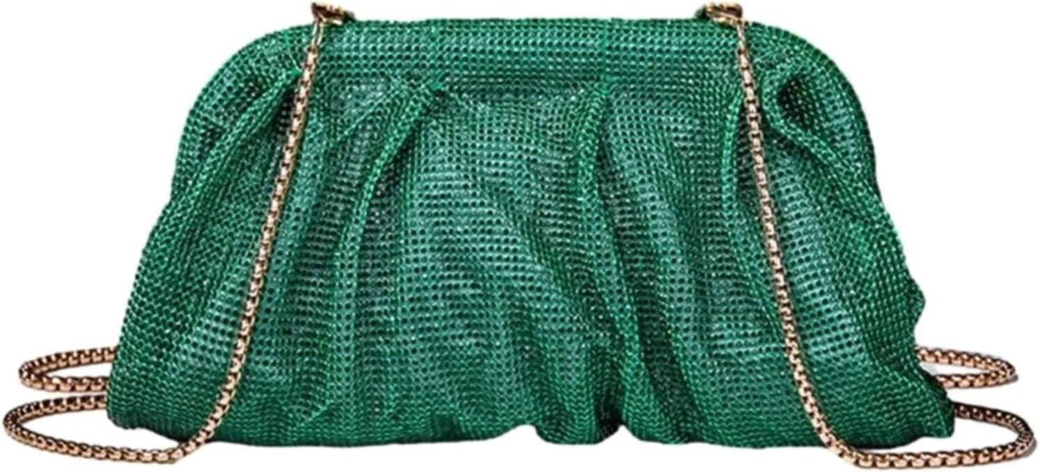 Rhinestone Bags Rhinestone Lady Purse Wedding Party Evening Bag for Women Banquet Cocktail Shoulder Bags Pleated Clutch Crossbody Bag(Green)