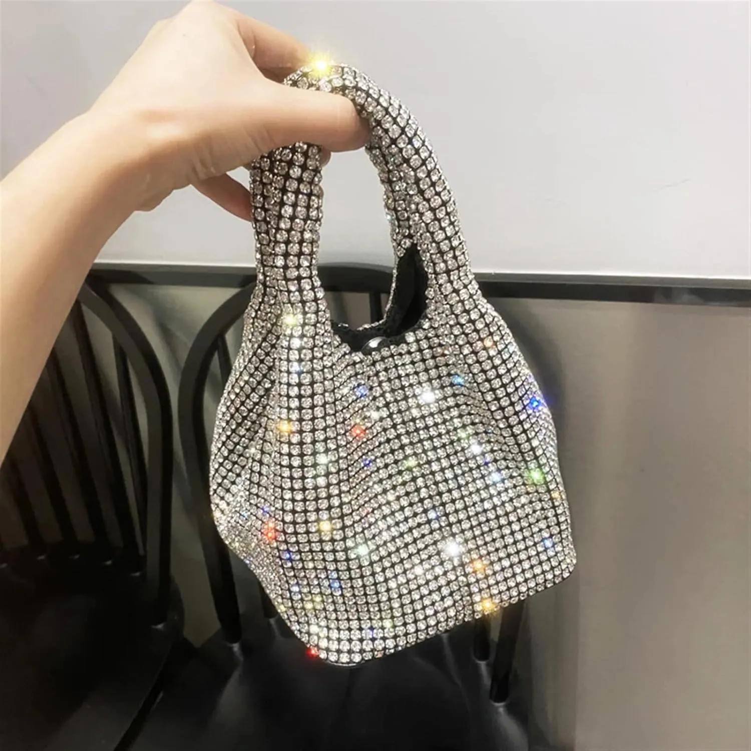 Rhinestone Bags Shiny Crystal Clutch Purse Bucket Shoulder Bag Rhinestone Handmade Purses and Handbags Luxury Designer Evening Clutch Bag Purse(Rose)