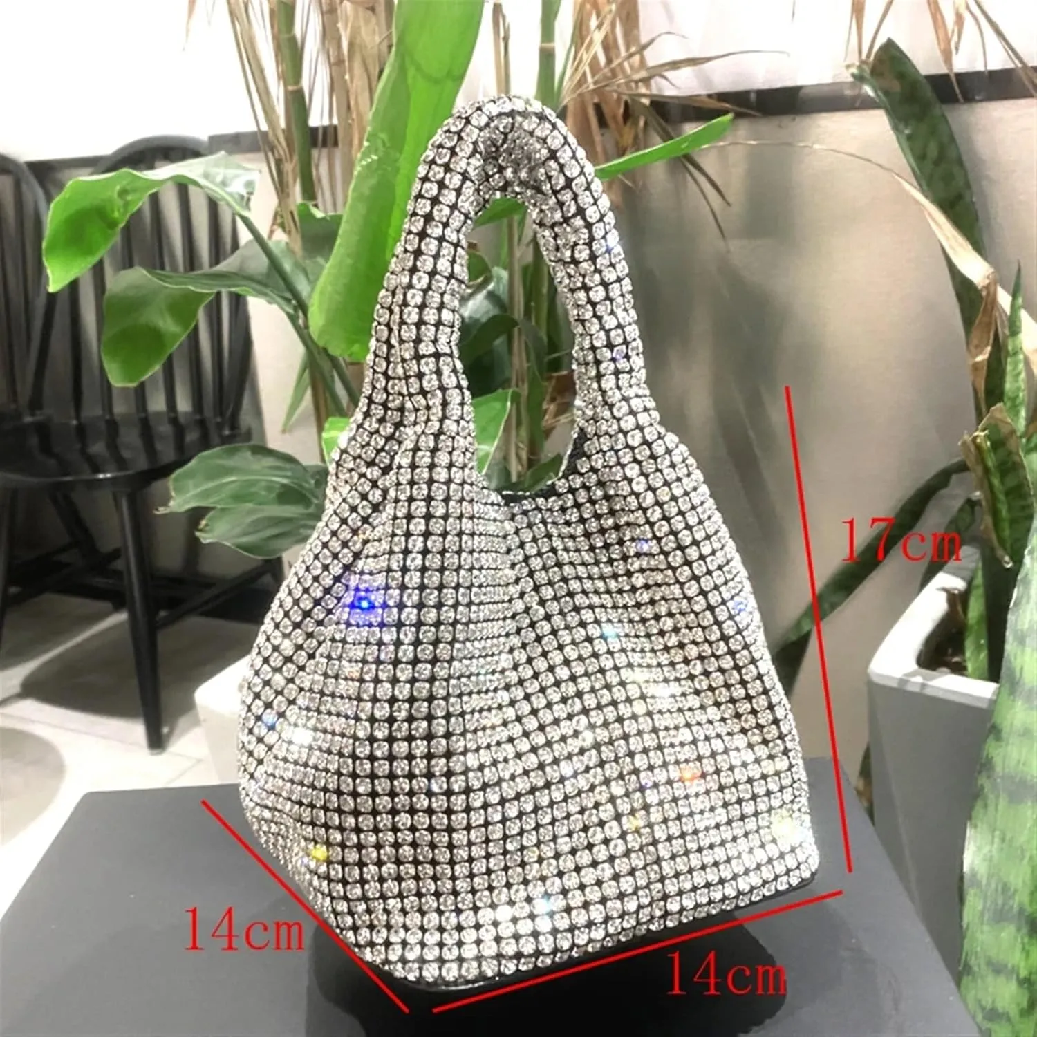 Rhinestone Bags Shiny Crystal Clutch Purse Bucket Shoulder Bag Rhinestone Handmade Purses and Handbags Luxury Designer Evening Clutch Bag Purse(Rose)