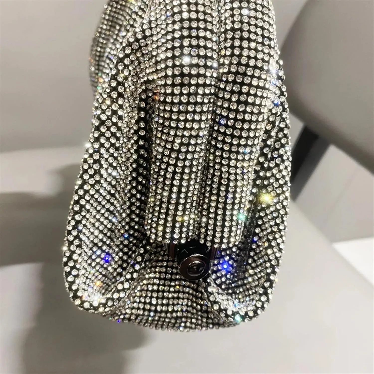 Rhinestone Bags Shiny Handle Rhinestones Handmade Evening Clutch Bags Folds Purses and Handbags Wedding Party(Pink)