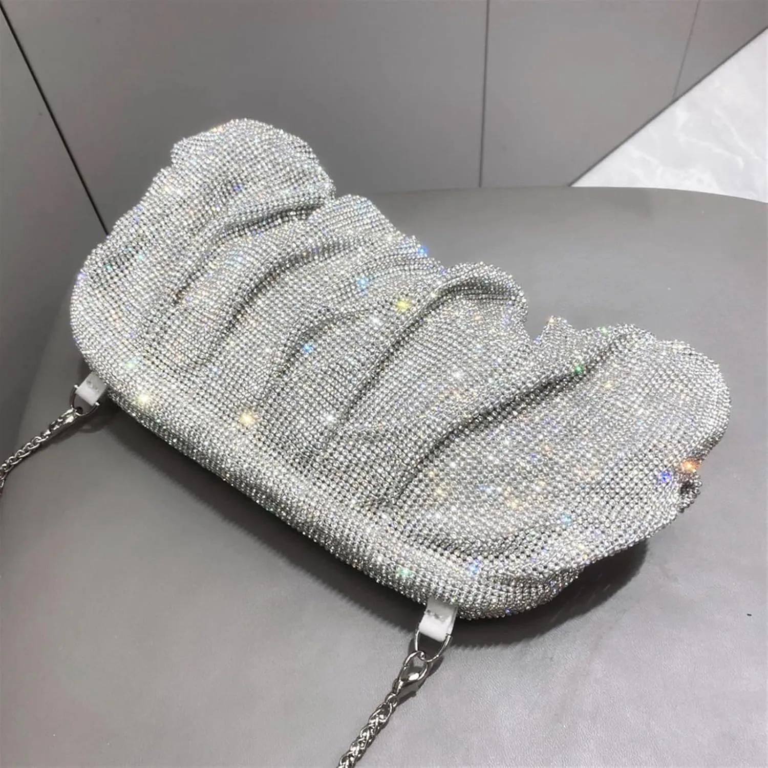 Rhinestone Bags Shiny Handle Rhinestones Handmade Evening Clutch Bags Folds Purses and Handbags Wedding Party(Pink)