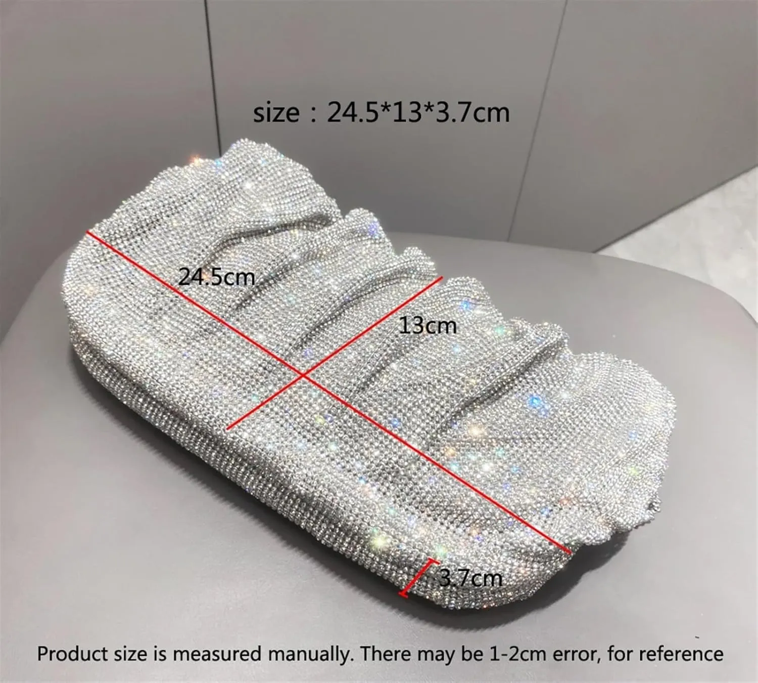 Rhinestone Bags Shiny Handle Rhinestones Handmade Evening Clutch Bags Folds Purses and Handbags Wedding Party(Pink)