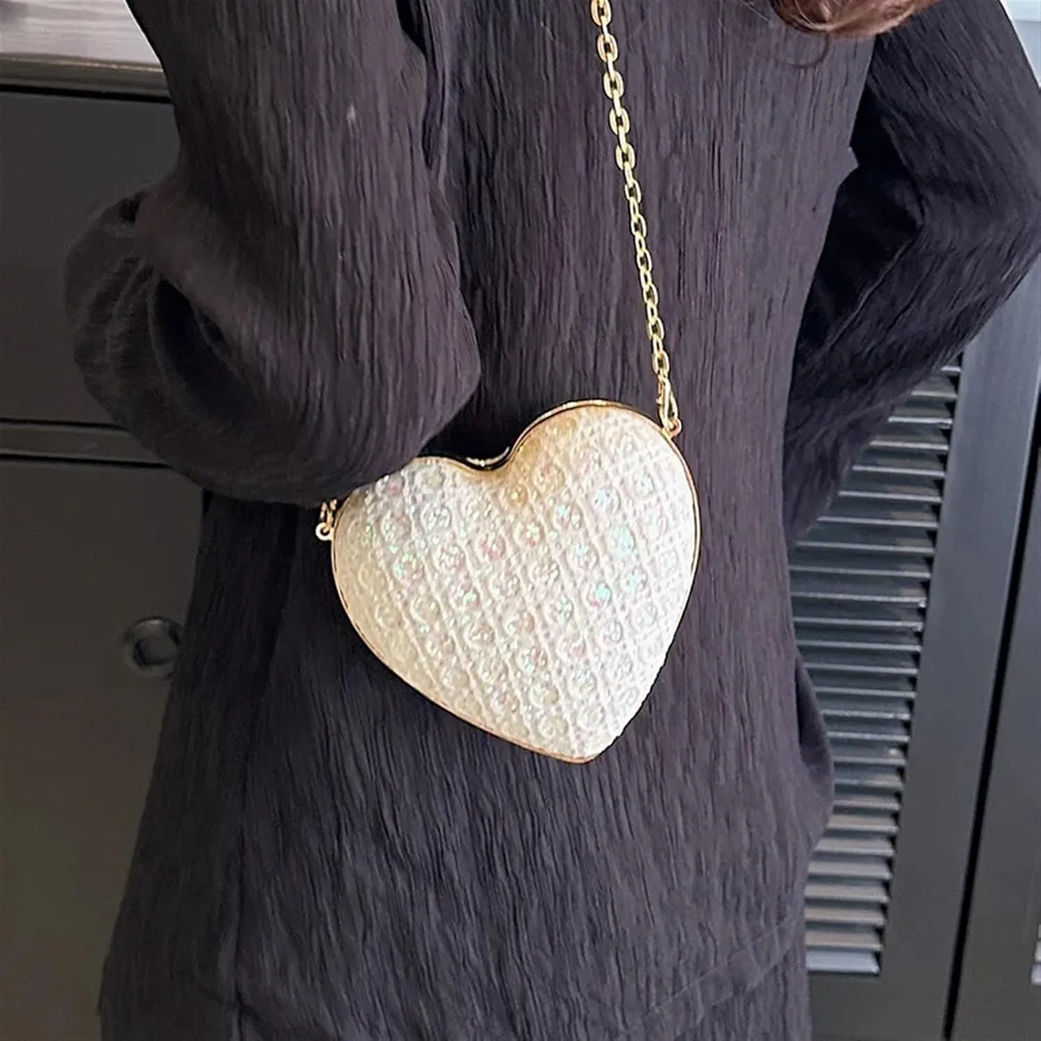 Rhinestone Bags Shiny Rhinestones Women Heart Shape Clutch Purse Lady Gold Evening Minaudiere Bags Bridal Wedding Handbags Formal Party Purses(Pink)