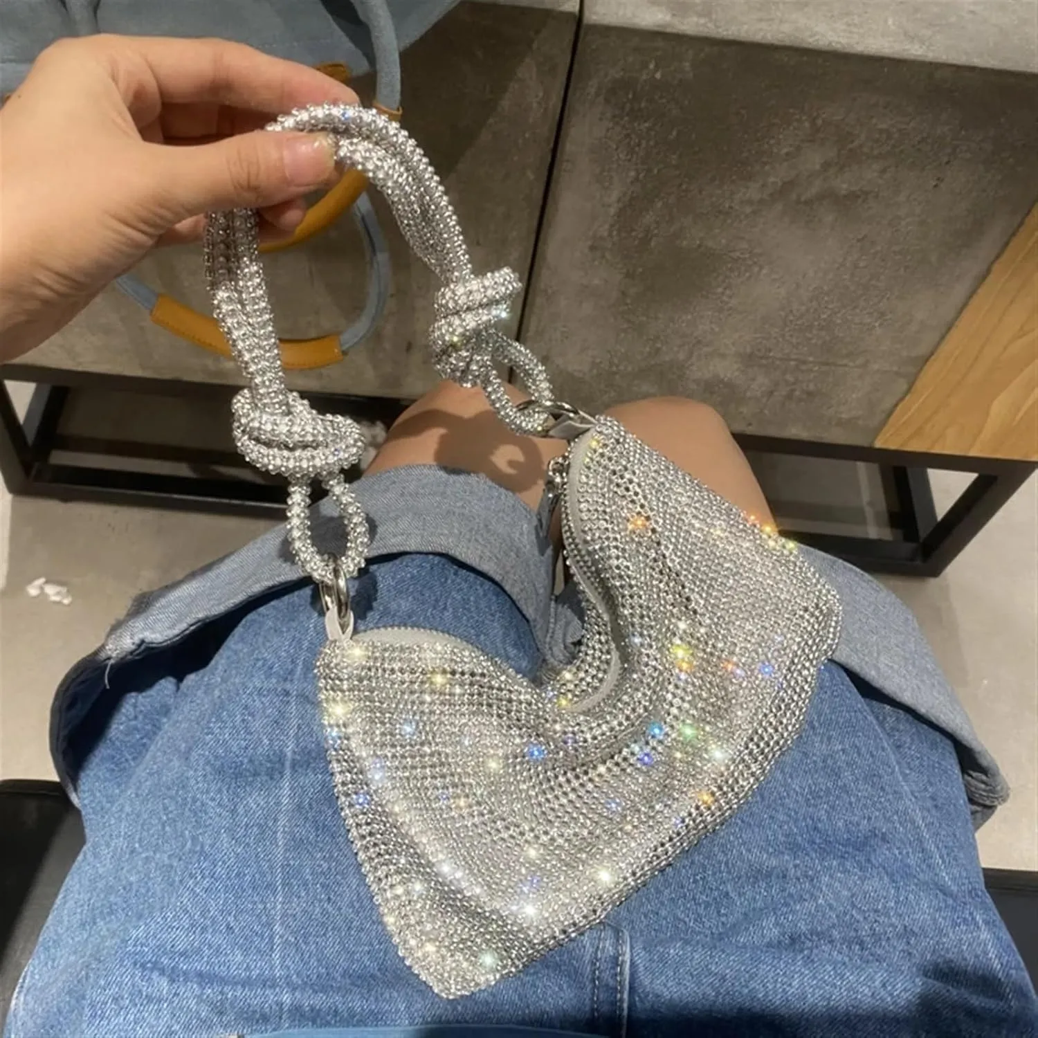 Rhinestone Bags Shoulder Bag Handle Shining Rhinestones Evening Clutch Bag Purse Crystal Purses and Handbag(Silver Big)
