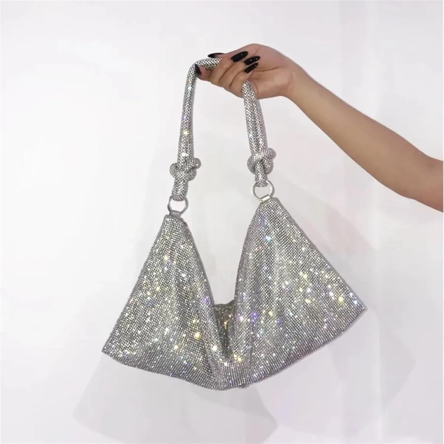 Rhinestone Bags Shoulder Bag Handle Shining Rhinestones Evening Clutch Bag Purse Crystal Purses and Handbag(Silver Big)