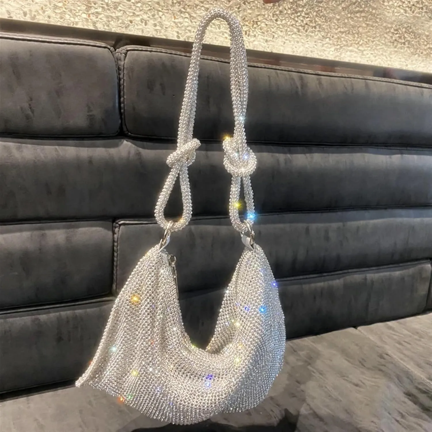Rhinestone Bags Shoulder Bag Handle Shining Rhinestones Evening Clutch Bag Purse Crystal Purses and Handbag(Silver Big)