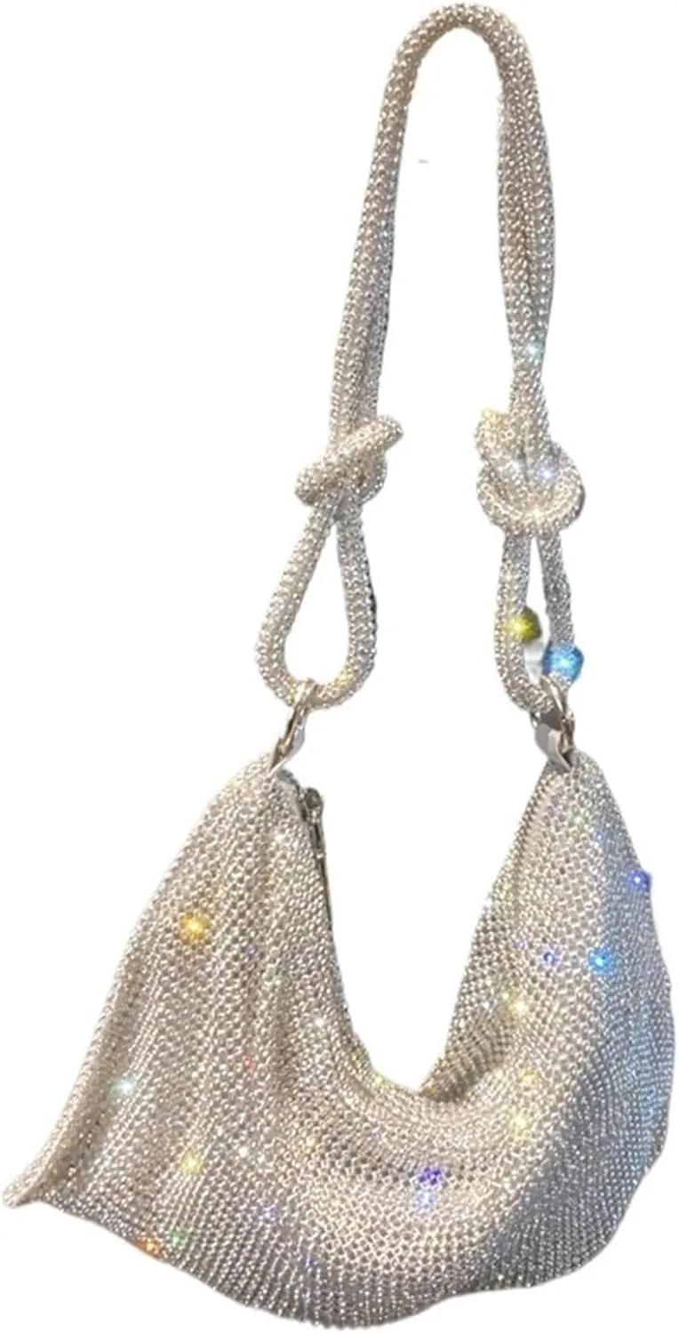 Rhinestone Bags Shoulder Bag Handle Shining Rhinestones Evening Clutch Bag Purse Crystal Purses and Handbag(Silver Big)