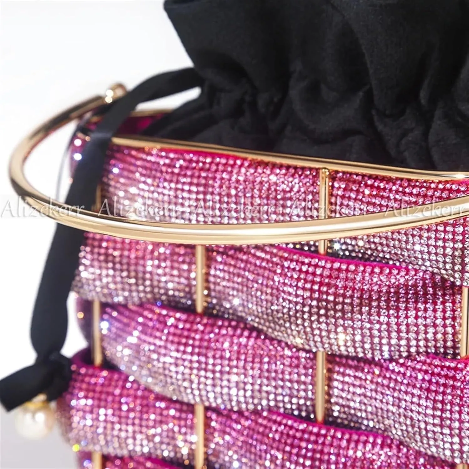 Rhinestone Bags Woven Rhinestone Clutch Bags Women Boutique Graduated Multicolor Crystal Hollow Out Metal Purses and Handbags Wedding(Rose Red)