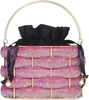 Rhinestone Bags Woven Rhinestone Clutch Bags Women Boutique Graduated Multicolor Crystal Hollow Out Metal Purses and Handbags Wedding(Rose Red)