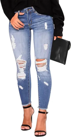 Ripped Jeans Womens Fall Fashion 2024 Trendy Winter Skinny Jeans High Waisted Tummy Control Jeggings Denim Leggings