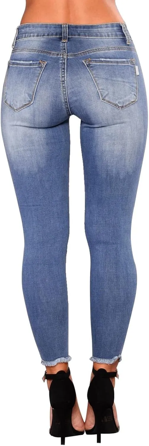 Ripped Jeans Womens Fall Fashion 2024 Trendy Winter Skinny Jeans High Waisted Tummy Control Jeggings Denim Leggings