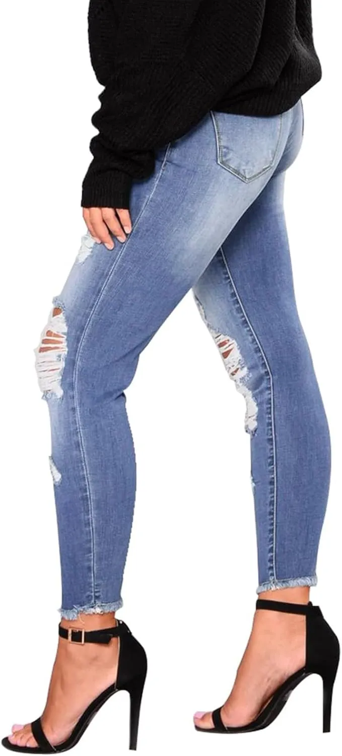 Ripped Jeans Womens Fall Fashion 2024 Trendy Winter Skinny Jeans High Waisted Tummy Control Jeggings Denim Leggings